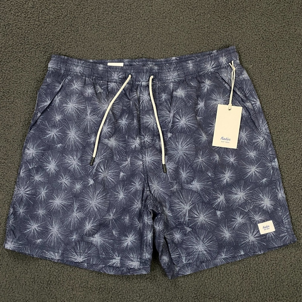 Katin Urchin Volley Swim Shorts Mens Medium Washed Blue Mesh Lined Trunks NWT